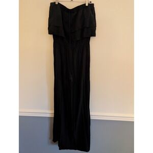 Motivi Black Strapless Ruffle Maxi Dress Smocked Waist Tassel Drawstring Large